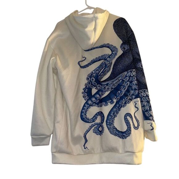Men's 3XL White Hoodie Japanese Art Octopus Graphic button-up - Picture 2 of 5